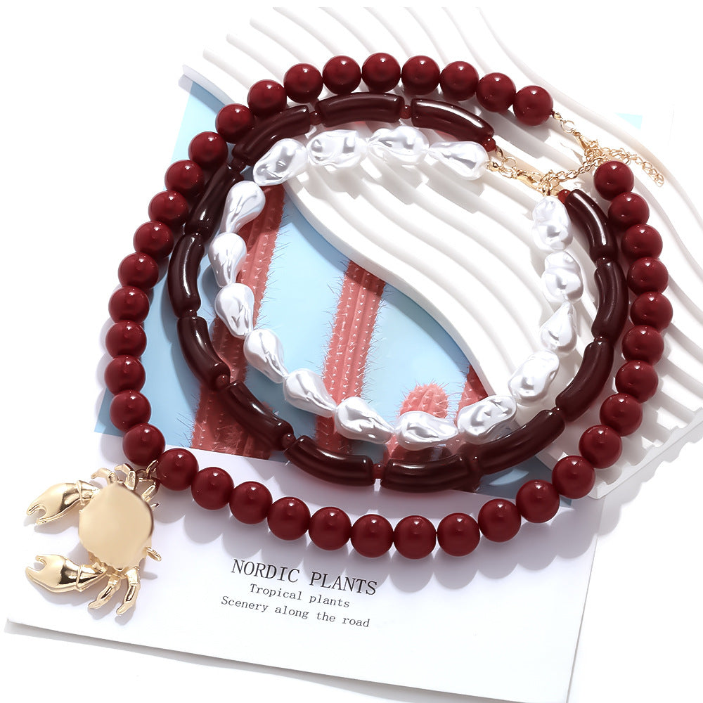 Wholesale  Multi-Layer Stacked String Special-Shaped Beads Alloy Crab Pendant Clavicle Chain