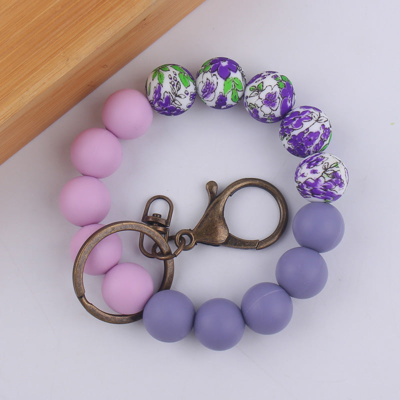 Wholesale Colorful Flower Print Beaded Wrist Keychain ACC-KC-GuangTian028