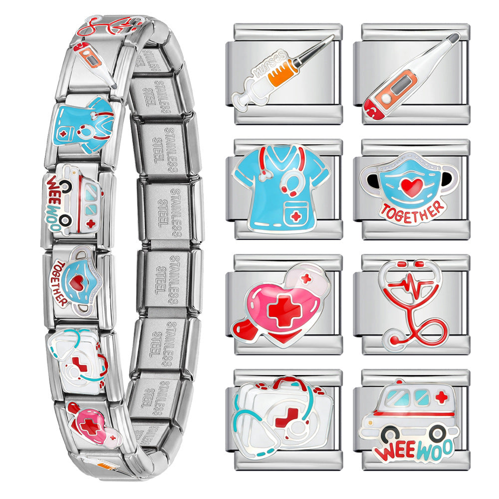 Wholesale Nurse Themed Stainless Steel Modular Bracelet With Ambulance Charm DIY Bangle Gift For Everyday Wear