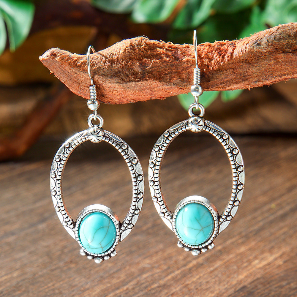 Wholesale Bohemian Geometric Turquoise Metal Earrings Fashion Accessory for Gift