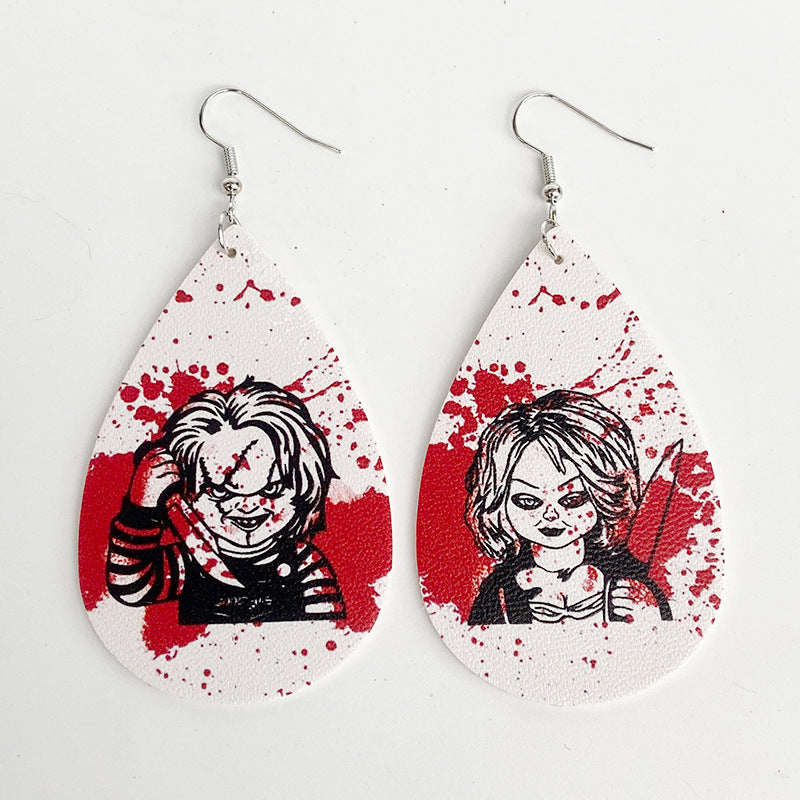 Wholesale Halloween Horror Movie Character Blood Stains Exaggerated Dark Style Leather Earrings ACC-ES-XinChuan044