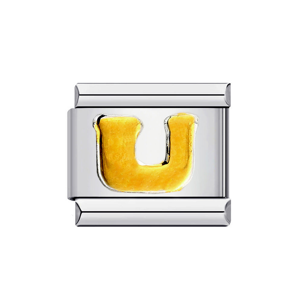 Wholesale Italian Charm Bracelet 9mm DIY Splicing Removable Gold Plated English Letters Stainless Steel Composable Bracelet