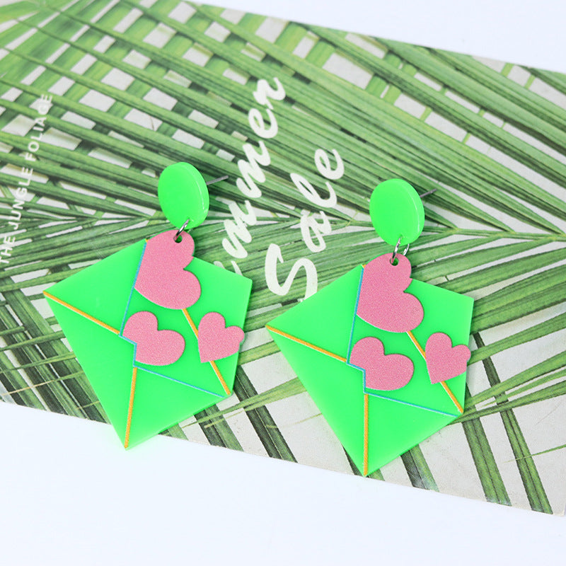 Wholesale Acrylic Valentine' s Day Heart Envelope Earrings