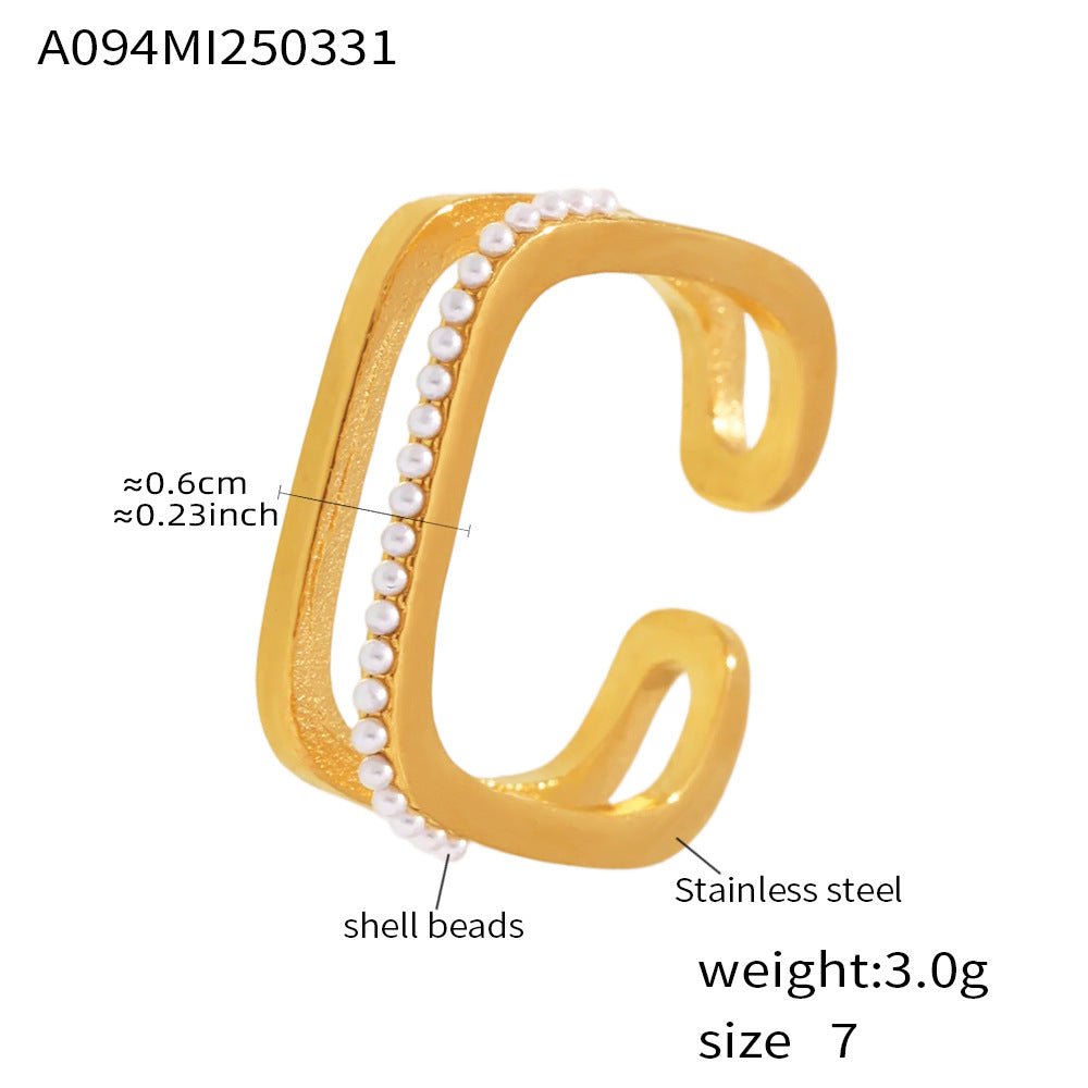 Wholesale Stainless steel  Fashion Light Luxury Square Rai Diamond Zircon Ring