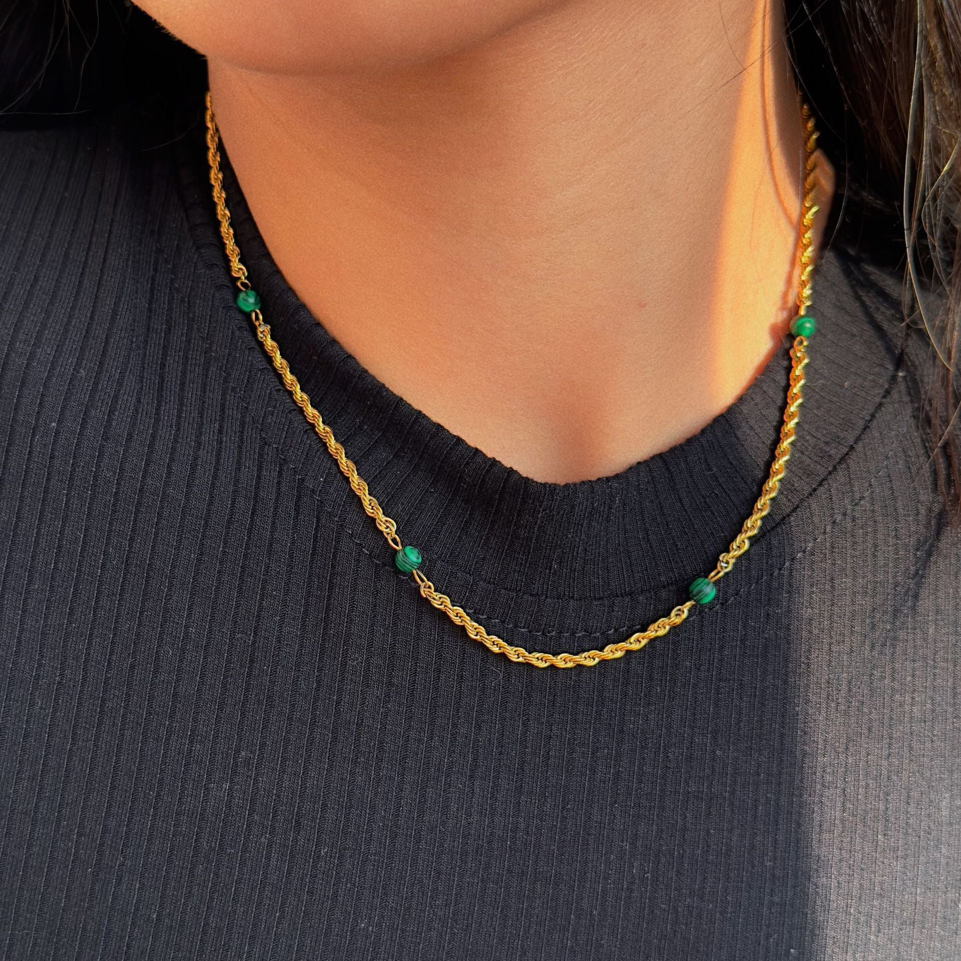 Wholesale Vintage 18K Gold Plated Titanium Steel Malachite Twist Necklace