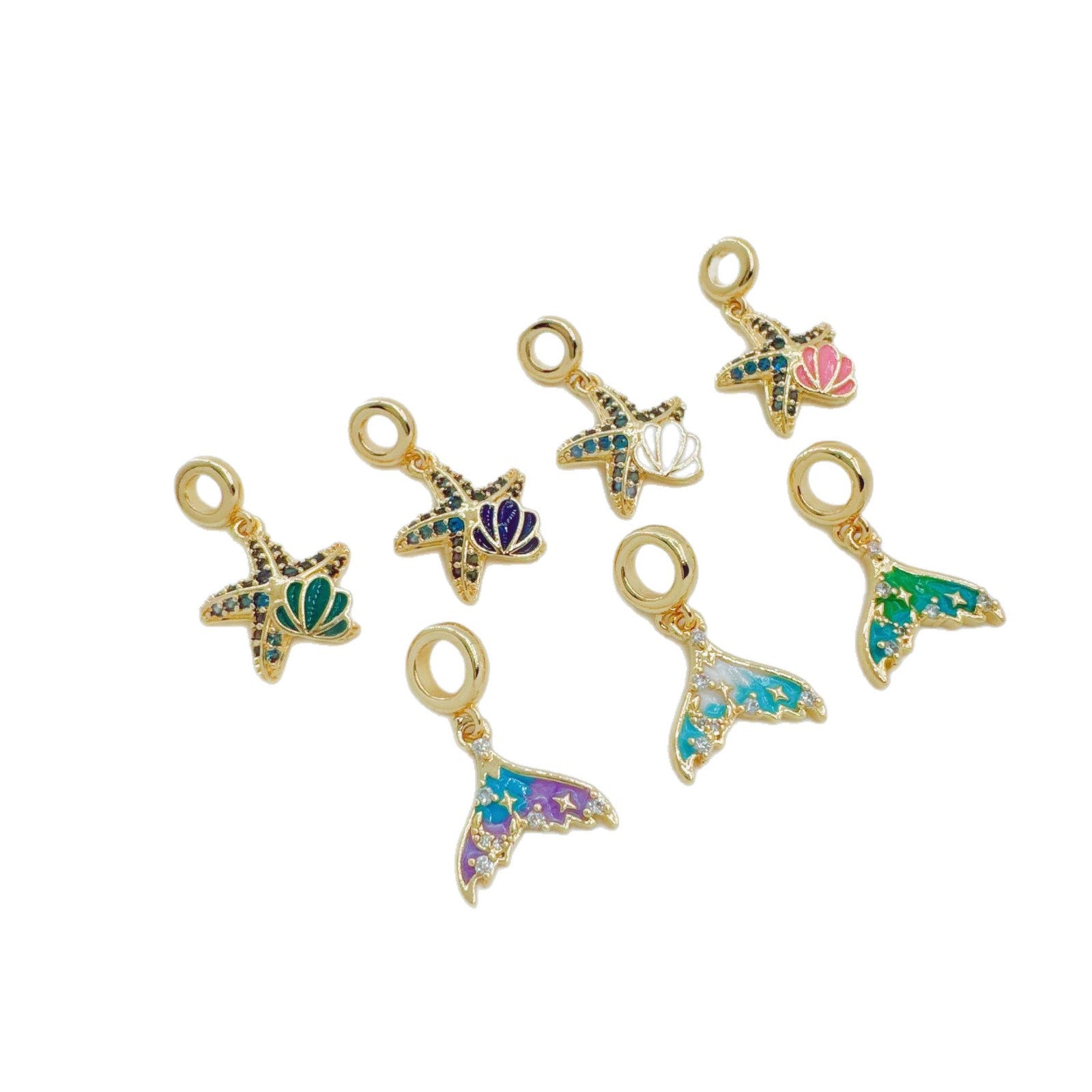 Wholesale Ins Style Gold Plated Starfish Fishtail Flower Pendant DIY Jewelry Accessory Boutique Resale