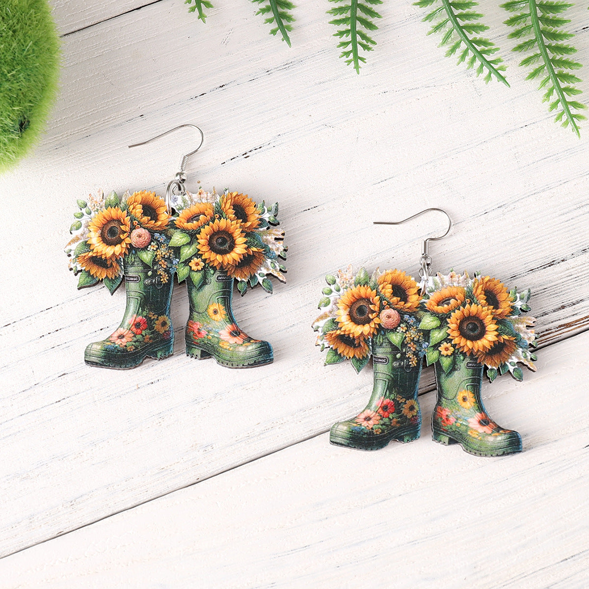 Wholesale Western Spring Summer Daisy Sunflower Western Denim Boots  Earrings