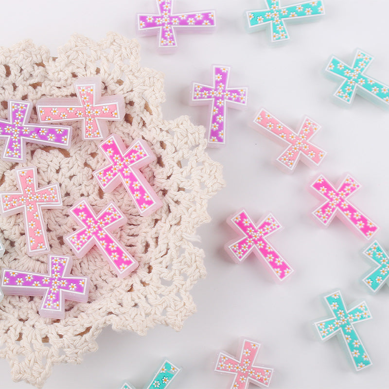 Wholesale 10pcs Cartoon Cross Flower Autism Care Focal Beads DIY Bead Accessories