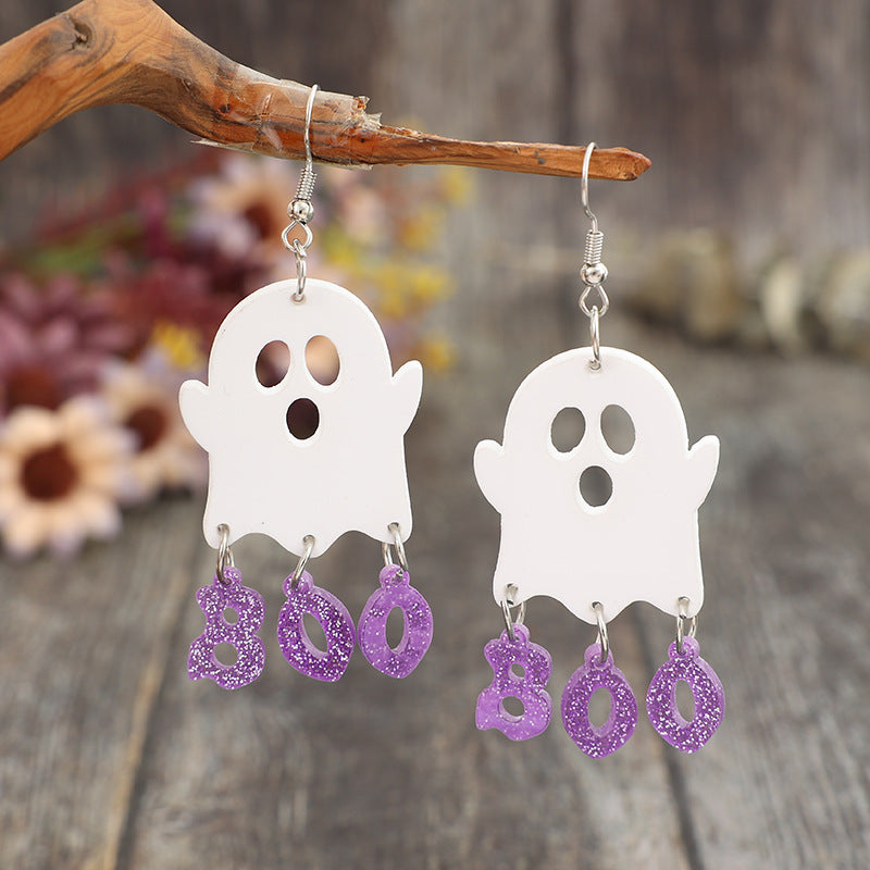 Wholesale  Personalized Acrylic Ghost ing Sequin Letter Halloween Earrings
