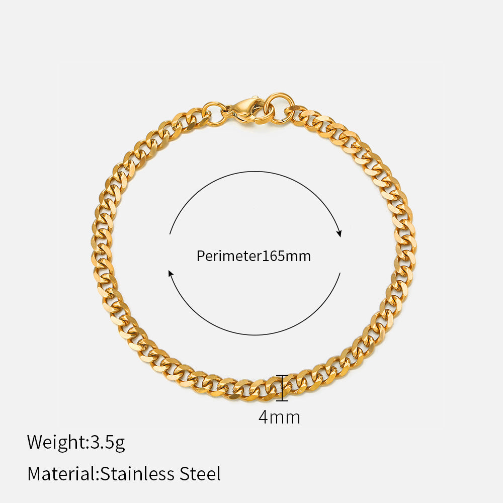 Wholesale  Stainless Steel Bracelets Real Gold Electroplating Smooth  Cuban Chain