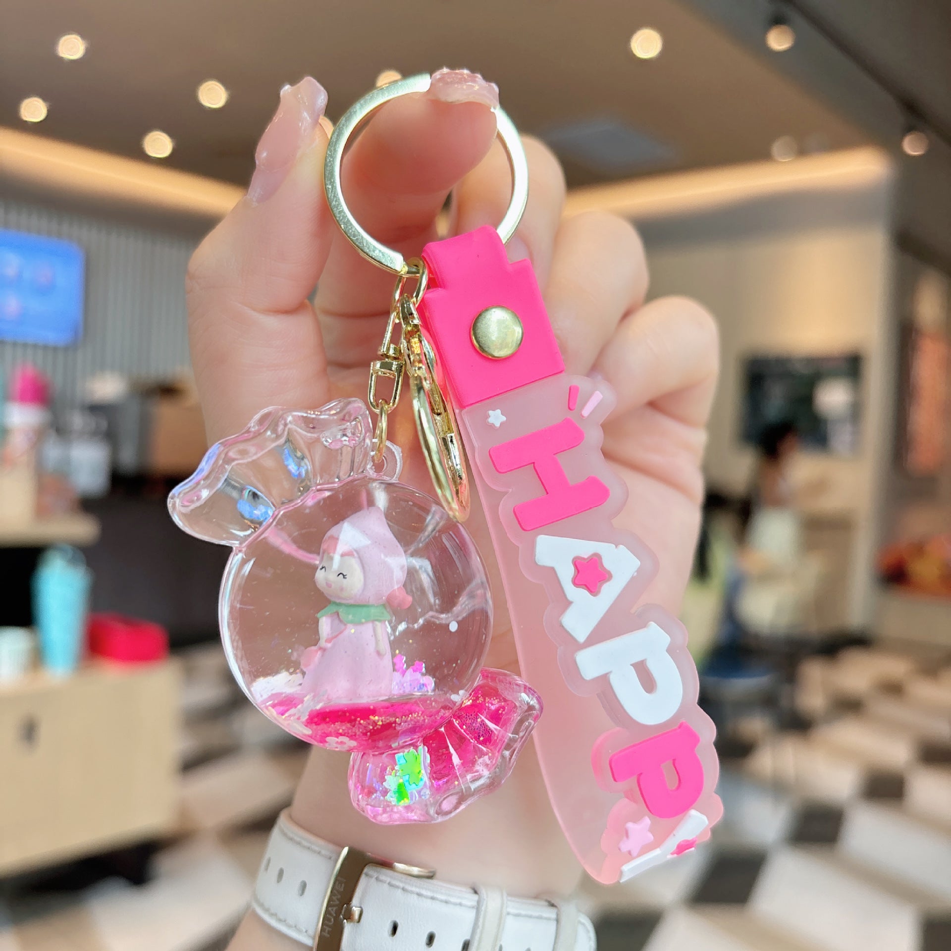 Wholesale Creative Acrylic Quicksand Cute Candy House Girl Keychain