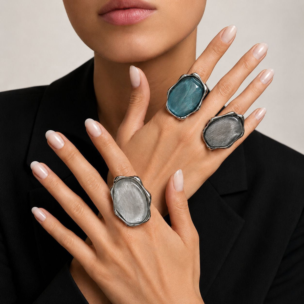 Wholesale Resin Geometric Ring With Water Ripple Cat Eye Finish Women S Fashion Jewelry Accessory