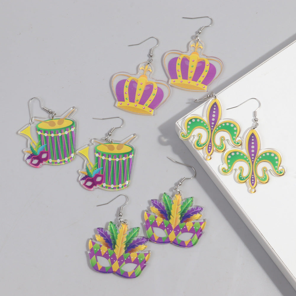 Wholesale carnival shiny exaggerated mask letters acrylic earrings