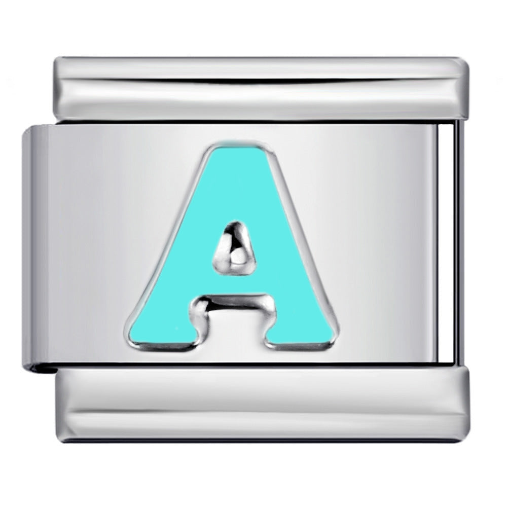 Wholesale 10pcs Italian Charm Bracelet 9mm DIY Splicing Sky Blue English Letters Stainless Steel Composable Bracelet