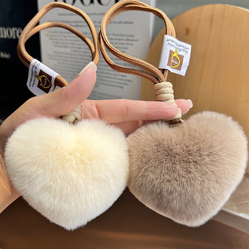 Wholesale Cute Real Rex Rabbit Hair Love Hand Rope wristlet keychain