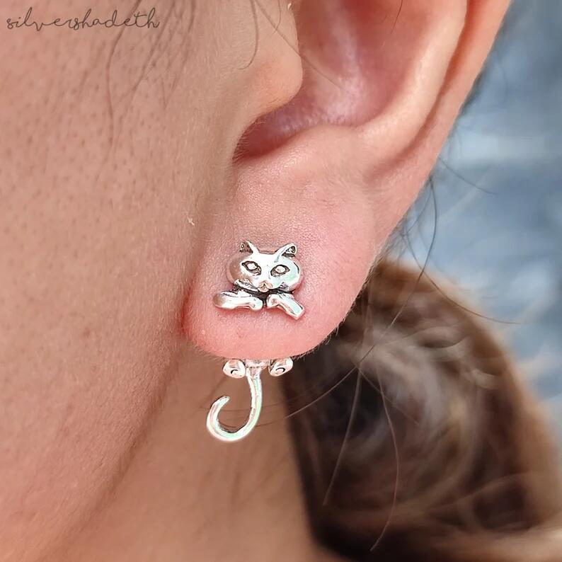 Wholesale  retro Silver funny cat earrings