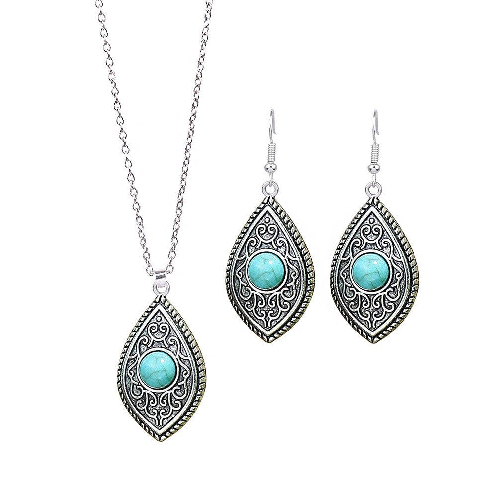 Wholesale Bohemian Turquoise Long Pendant Earrings Set for Party Jewelry Accessory