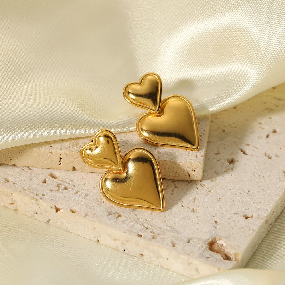 Wholesale Love Stainless Steel Earrings Heart Shaped 18k Gold Plated Earrings Ear Studs ACC-ES-LiQuan005