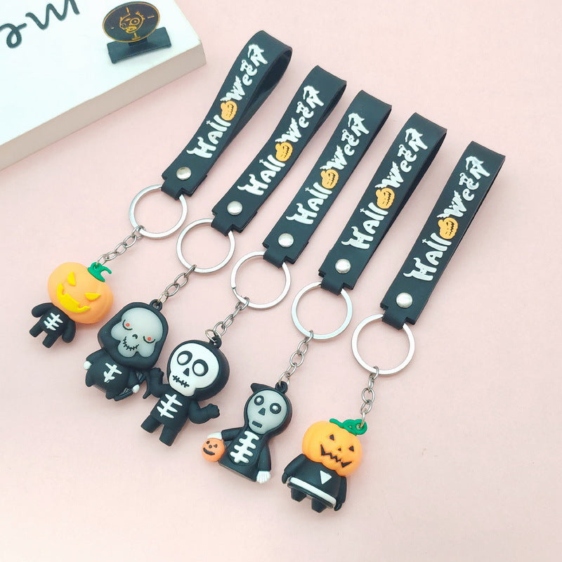 Wholesale Cute  Soft Glue Keychain Pendant Skull Pumpkin Cartoon Car Key Accessory Gift