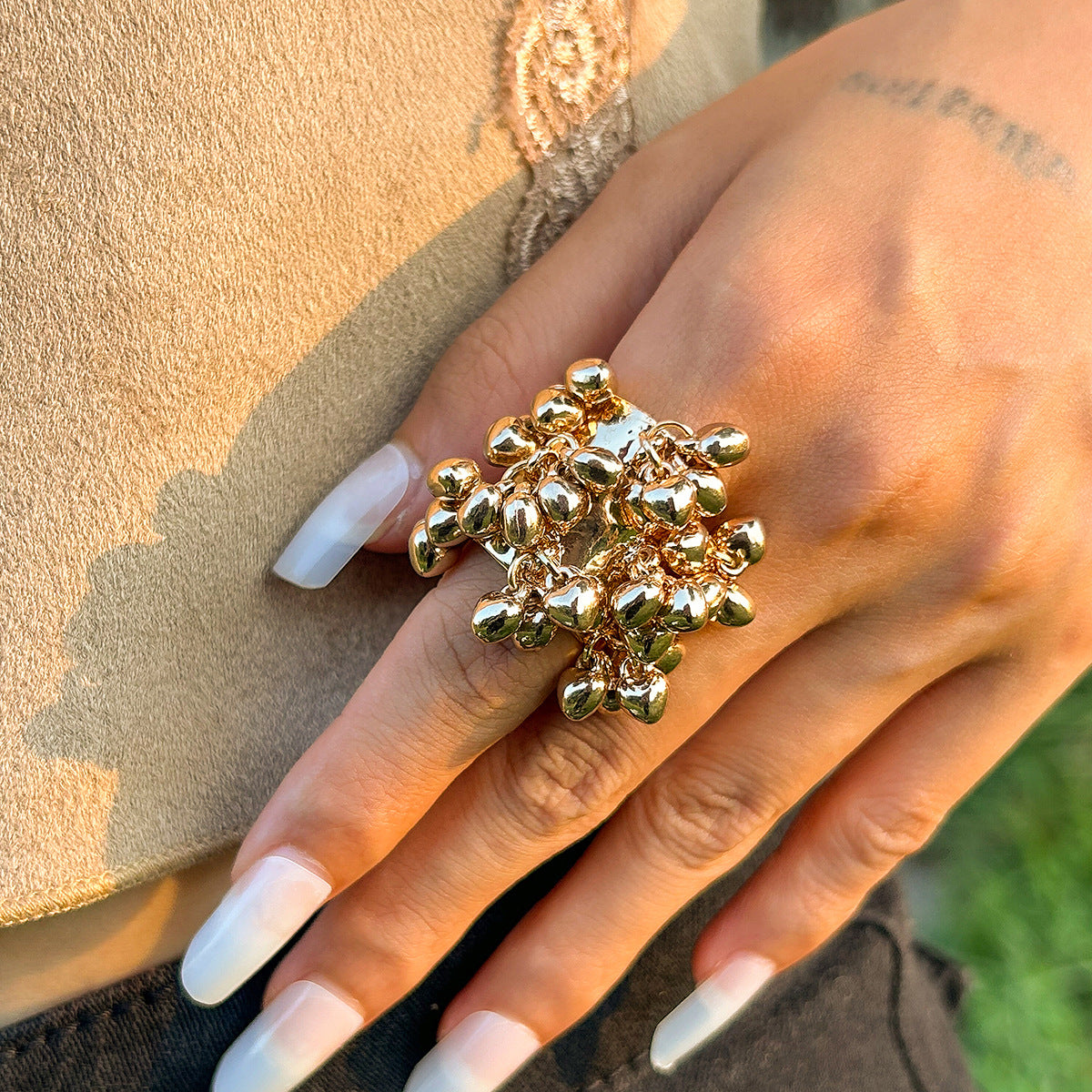 Wholesale  Retro Inlaid Geometric Ring Open Ring