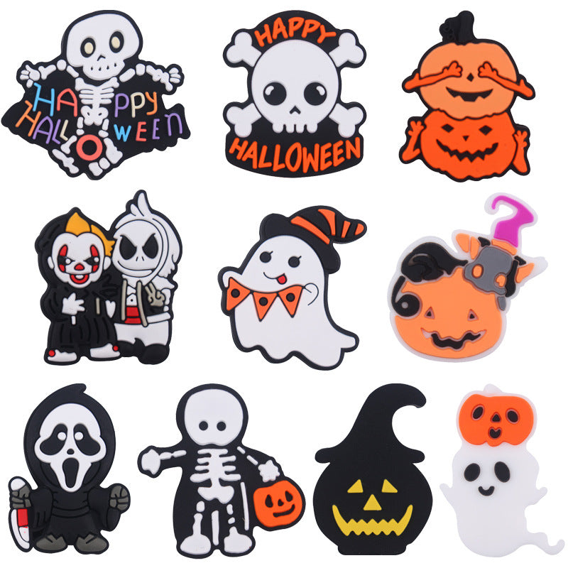 Halloween 5pcs Cartoon Halloween Pumpkin Skull Silicone Focal Beads ACC-BDS-GuangTian034