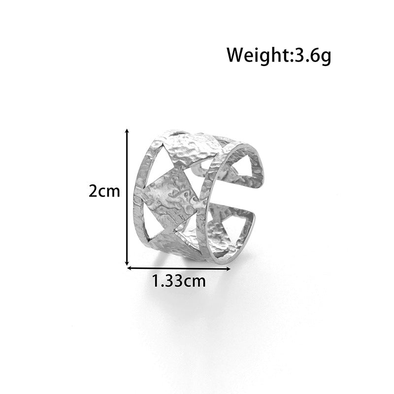 Wholesale Titanium steel exaggerated wide version fashion  light luxury smooth metal line opening adjustable ring