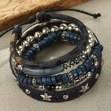 Wholesale Vintage Stacked Turquoise Cross Beaded Pearl Turkish Eye Bracelet Set