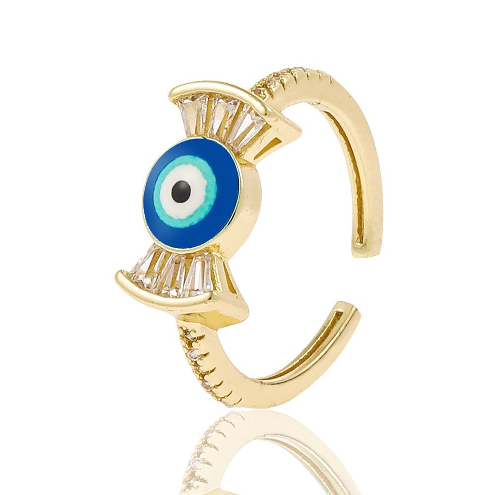 Wholesale Copper-Plated Gold-Tone Devil' s Eye Geometric Open Ring Fashion Jewelry Accessory Boutique Resale
