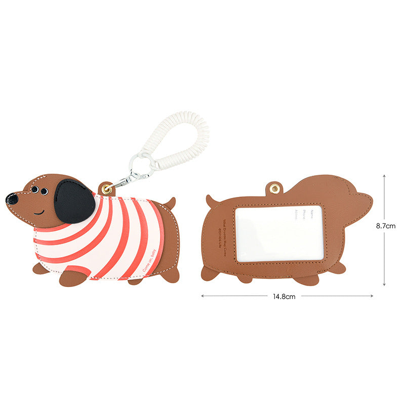 Wholesale Cartoon Dachshund Leather Card Holder Keychain Cute Student Gift Fashion Bag Charm