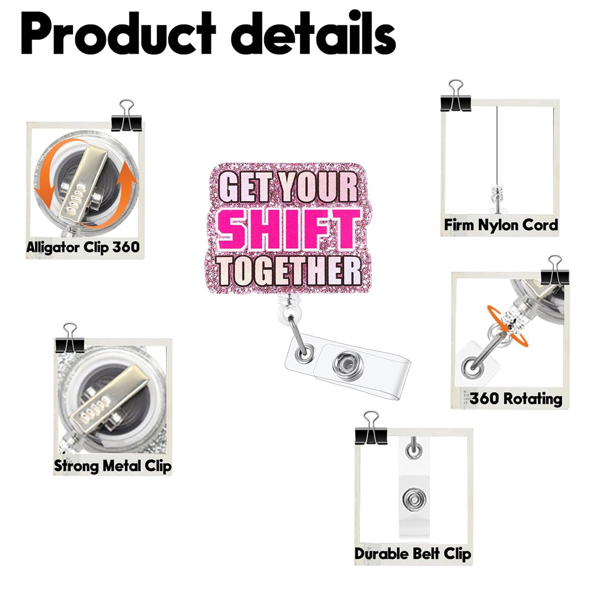 Wholesale  retractable acrylic pink medical   Badge Reels