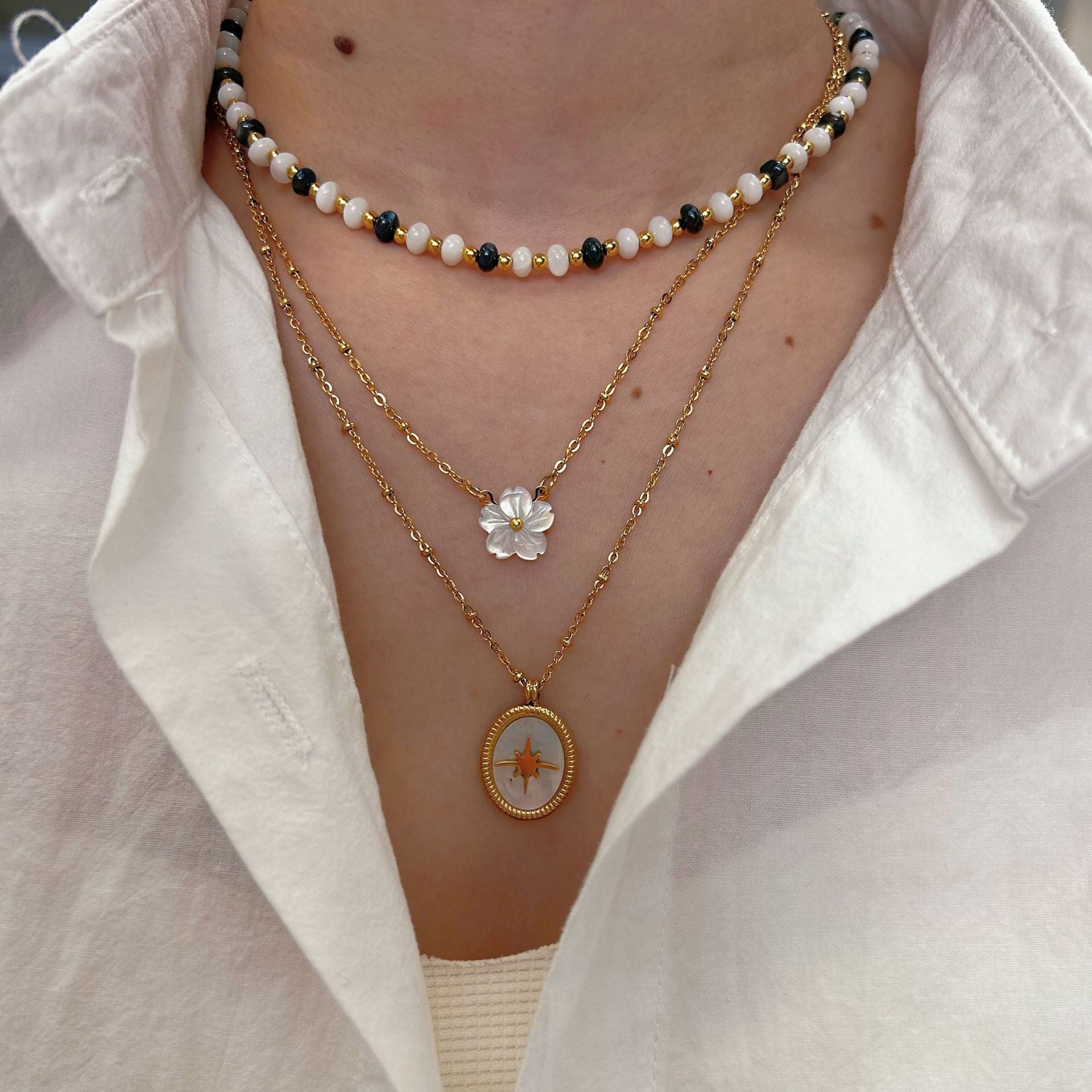 Wholesale Handmade Chain Natural Stone Necklace Star Stainless Steel Necklaces