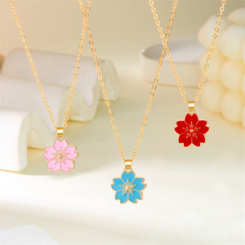 Wholesale  Plum Blossom Pendant Necklace  Color Oil Drop Flower Clavicle Chain