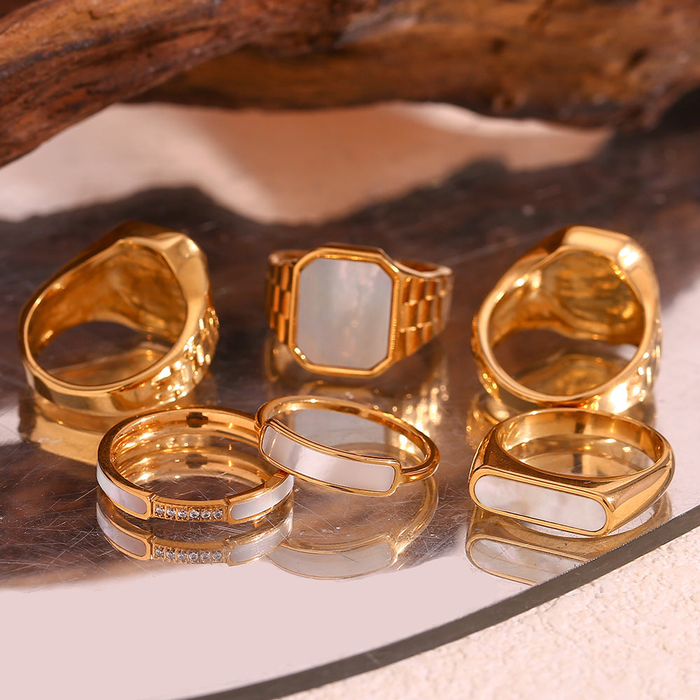 Wholesale Stainless Steel Rings Gold Plated Rings Shell Ring ACC-RS-MengJia003