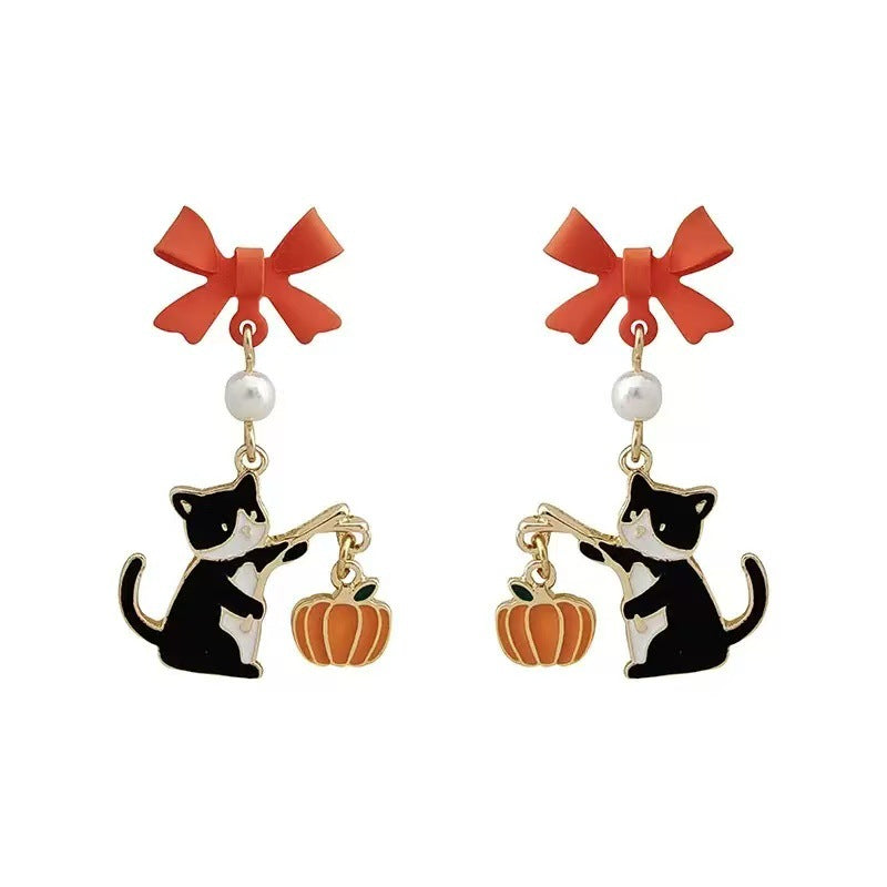 Wholesale Trendy Cartoon Cat Earrings  Bow Design Alloy Jewelry Accessory for Women