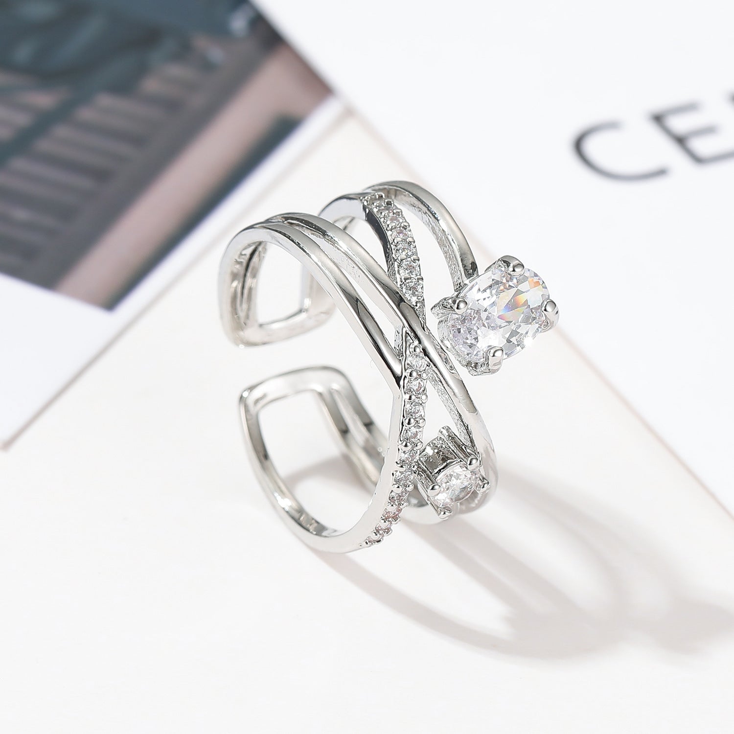 Wholesale Diamond Ring Cross Stacked Row Ring Adjustable Rings