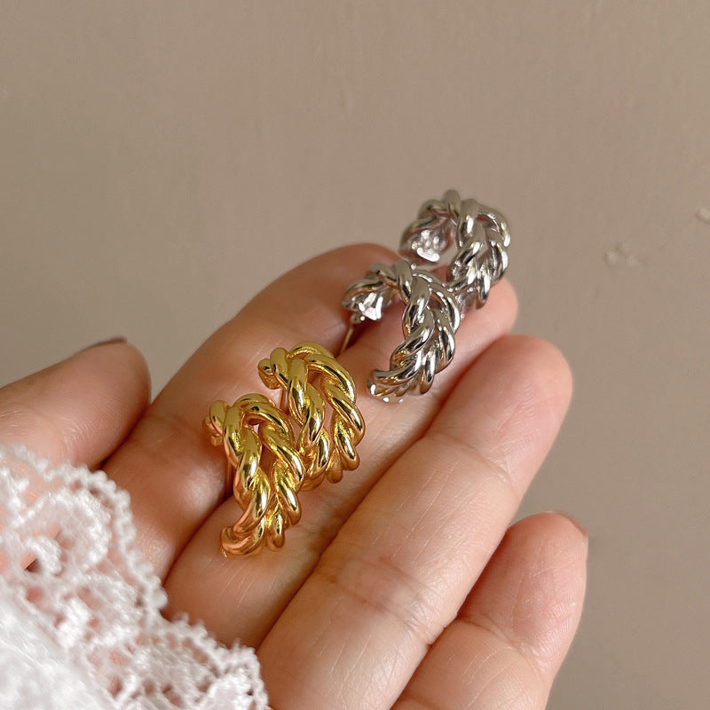 Wholesale Double Layer Braided C Ring Earrings Light Luxury Style Simple Versatile Everyday Jewelry Accessory