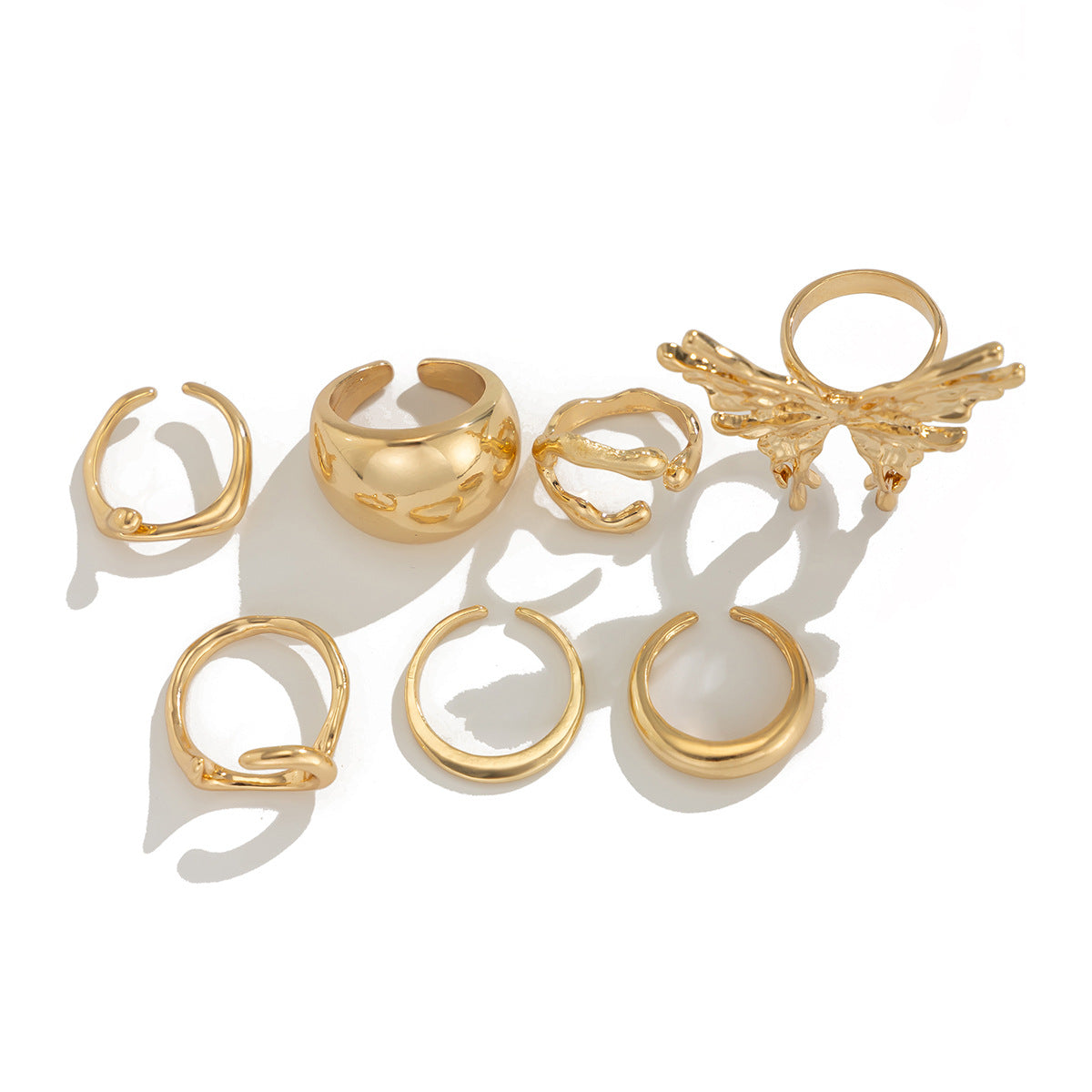 Wholesale Butterfly smooth liquid irregular alloy ring set