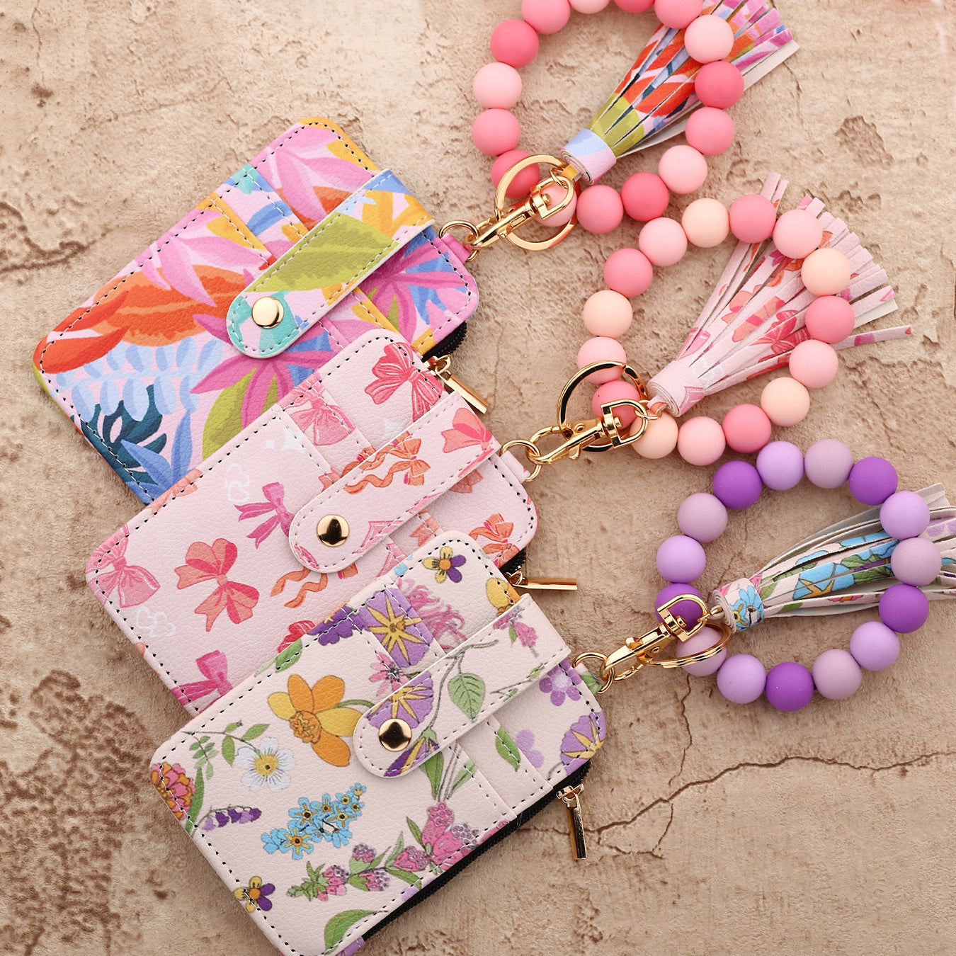 Wholesale PU leather printed card holder and keychain
