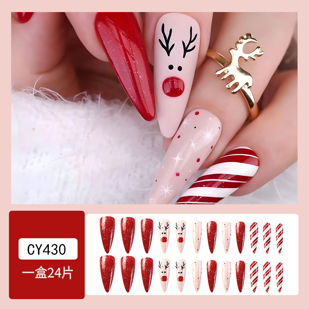 Wholesale 24 Pieces/box Christmas Pink Elk Nails Kits Nail Stickers ACC-NS-QXJ026
