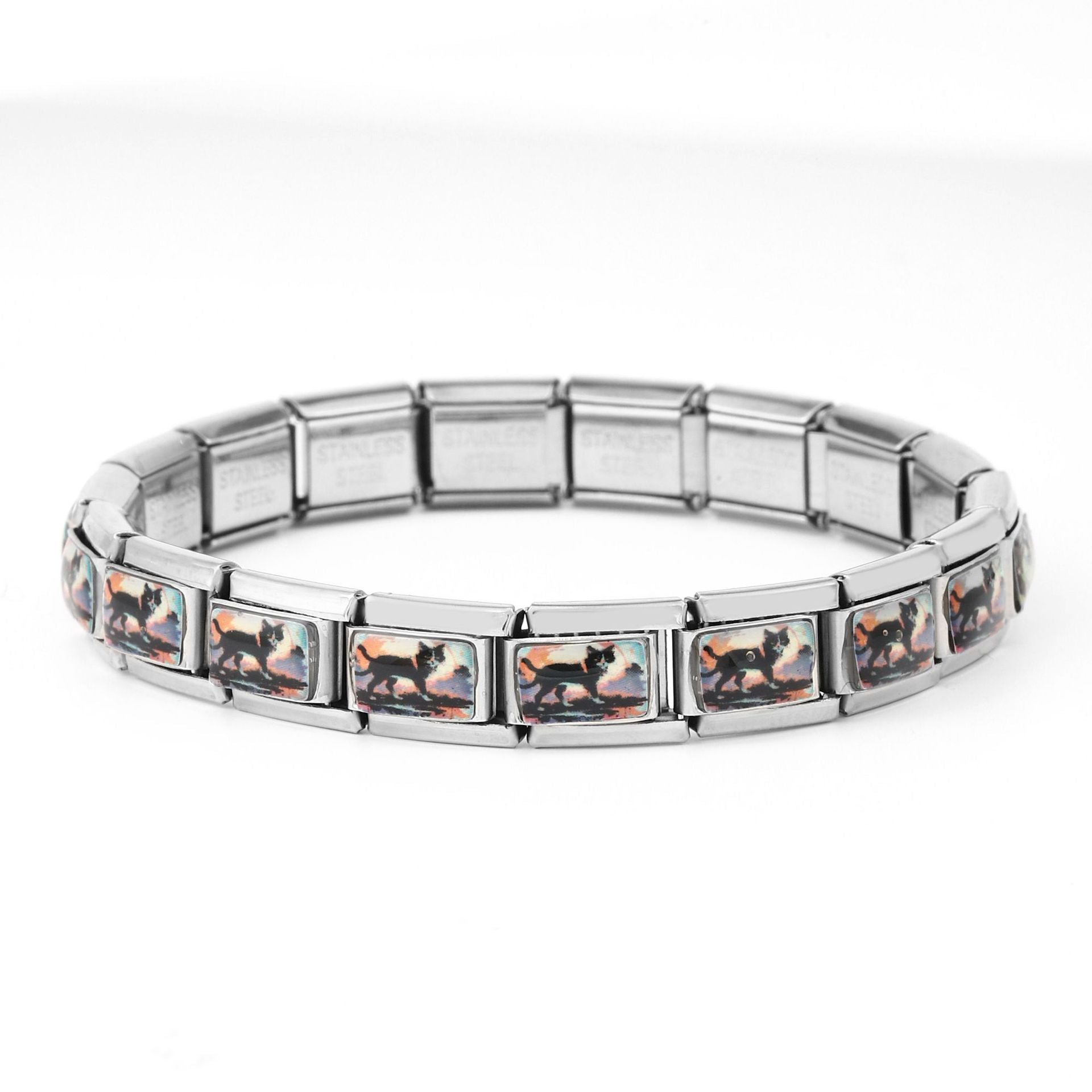 Wholesale 10pcs Italian Charm Bracelet 9mm DIY Spliced Removable Stainless Steel Cartoon Cat Composable Bracelet ACC-BT-XY026