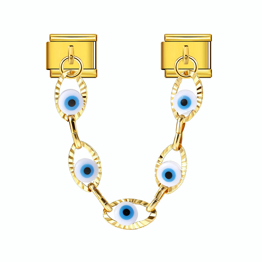 Wholesale   Italian Charm Bracelet 9mm DIY double pendant  flower and evil eye Creative Stainless Steel Composable Bracelet