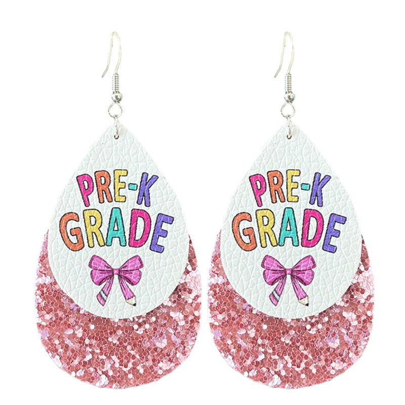 Wholesale Double drop leather printed earrings