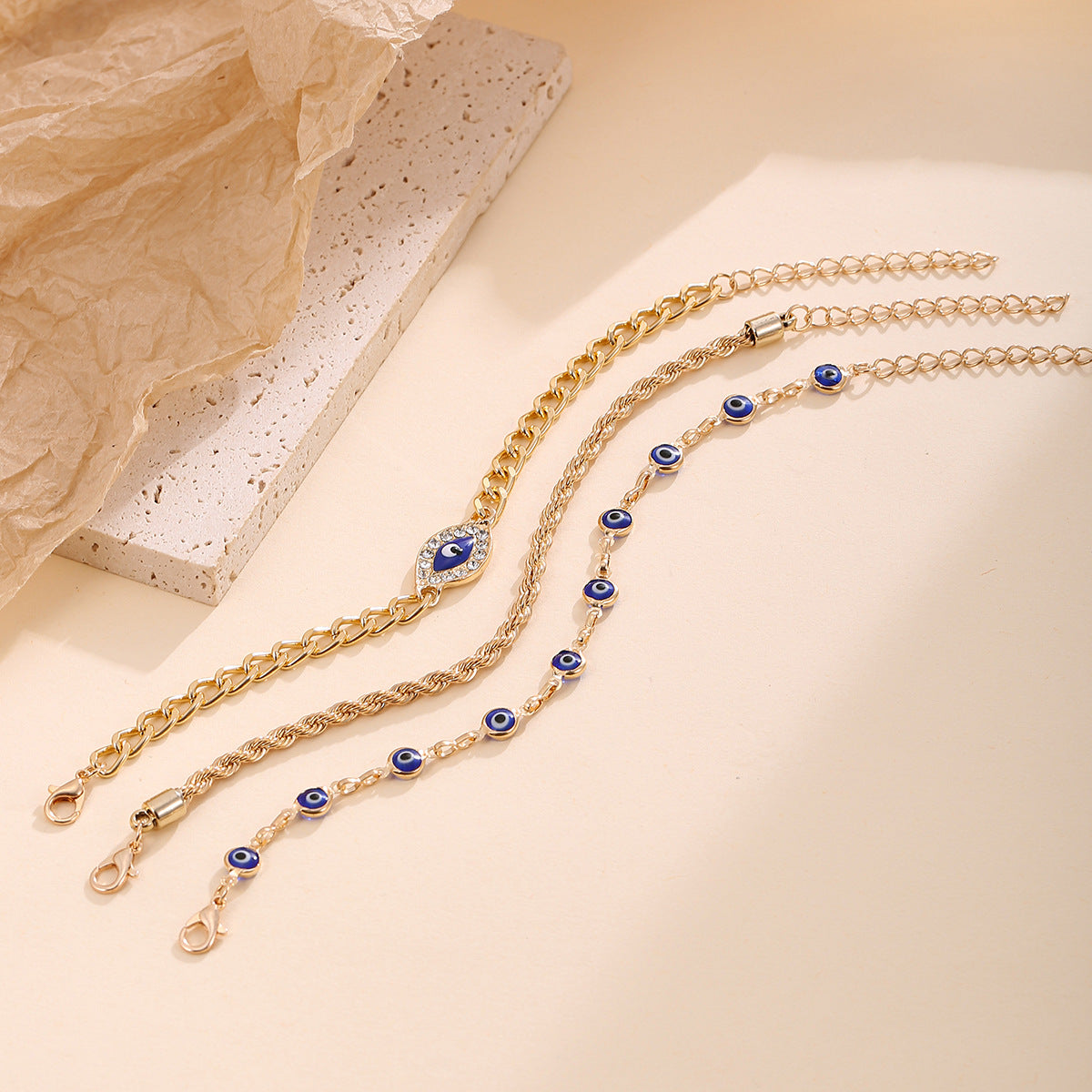 Wholesale Evil Eye Design Bracelet Set For Women Gold Iron 3 Piece Jewelry Accessory Chic Everyday Wear Gift