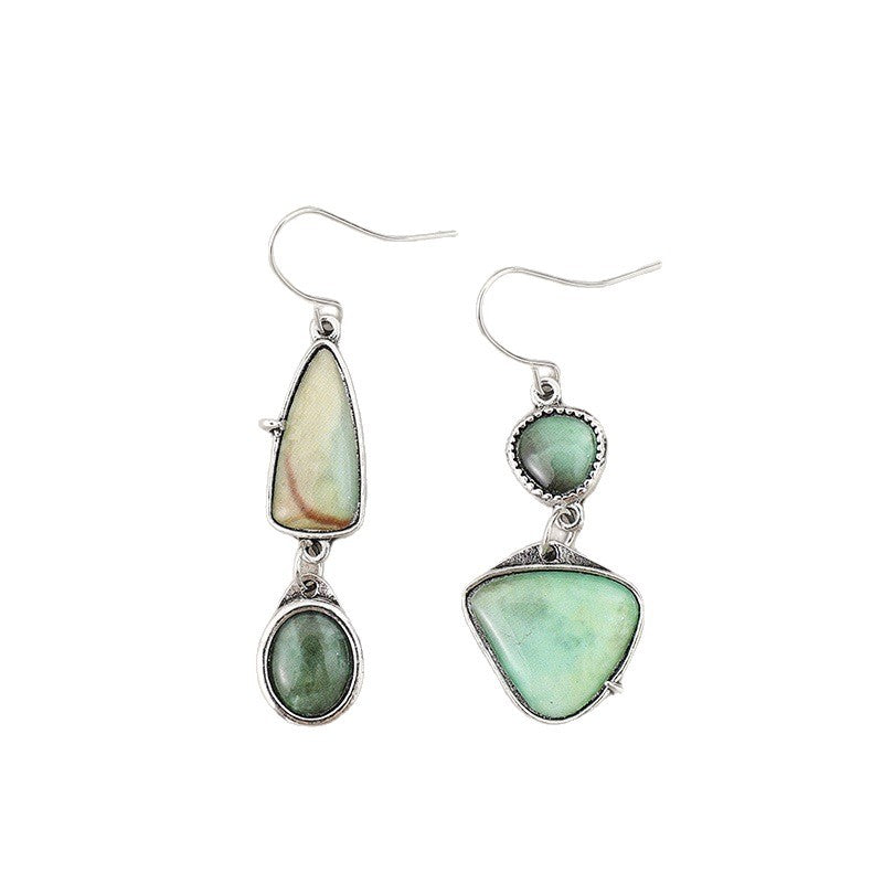 Wholesale Zinc Alloy Geometric Green Gemstone Earrings Bohemian Palace Style Party Wear Fashion Accessory