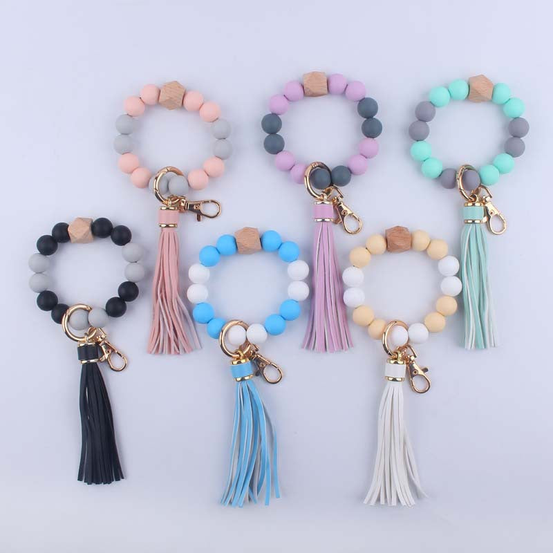 Wholesale Food grade silicone beaded bracelet keychain accessories