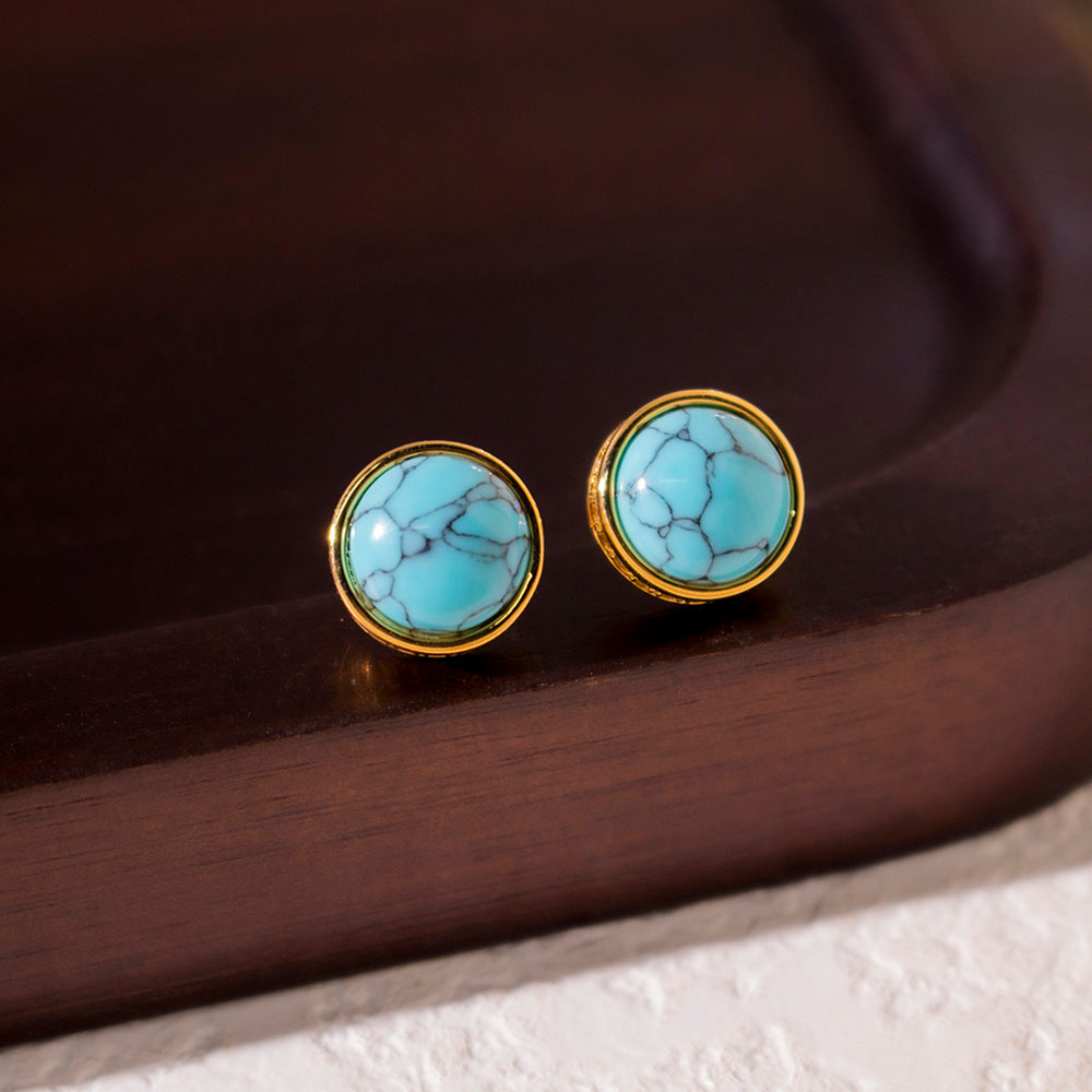 Wholesale Real Gold Electroplated Zircon Round Irregular Green Stud Earrings