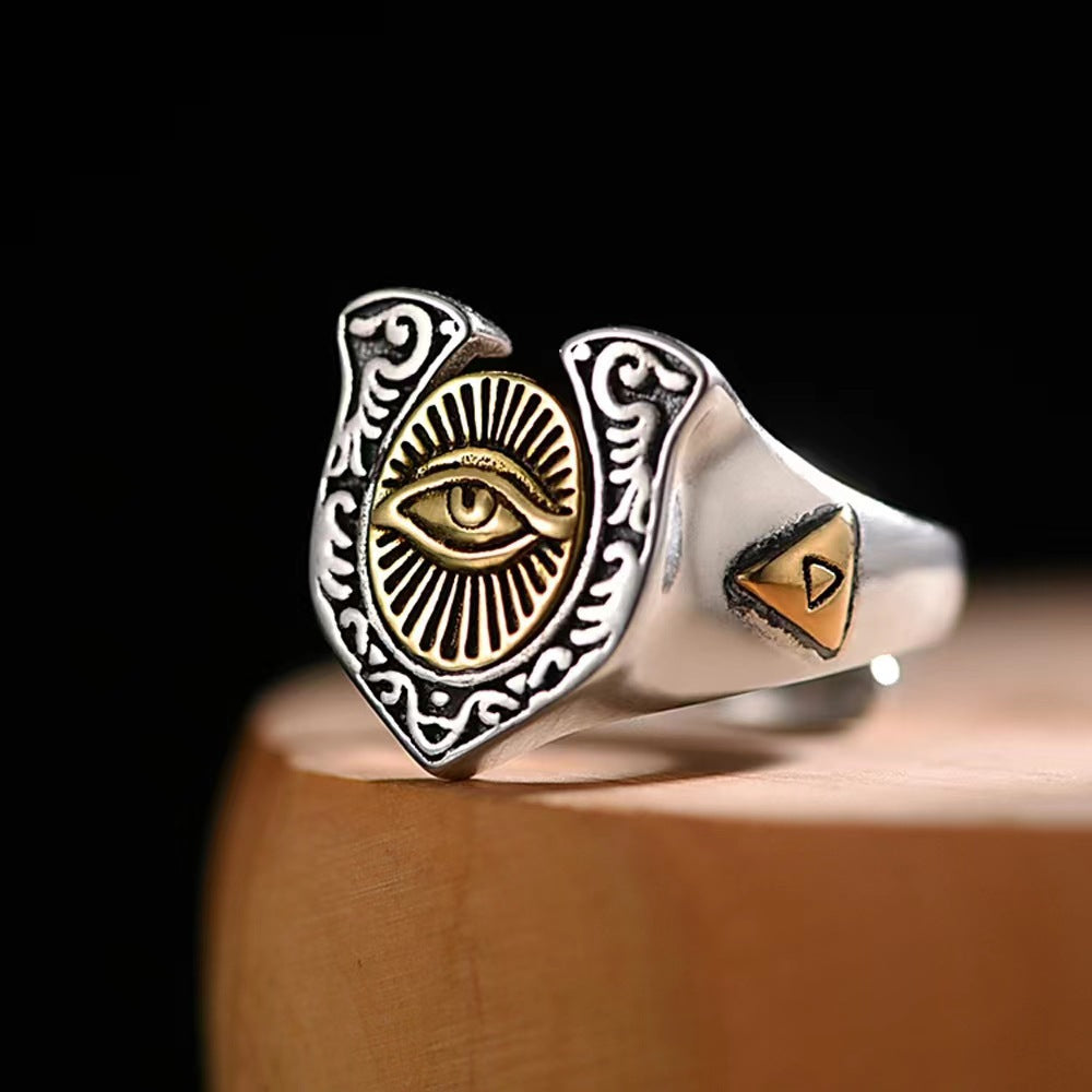 Wholesale Retro Unisex All-Seeing Eye Adjustable Open Ring Metal Electroplated Fashion Accessory