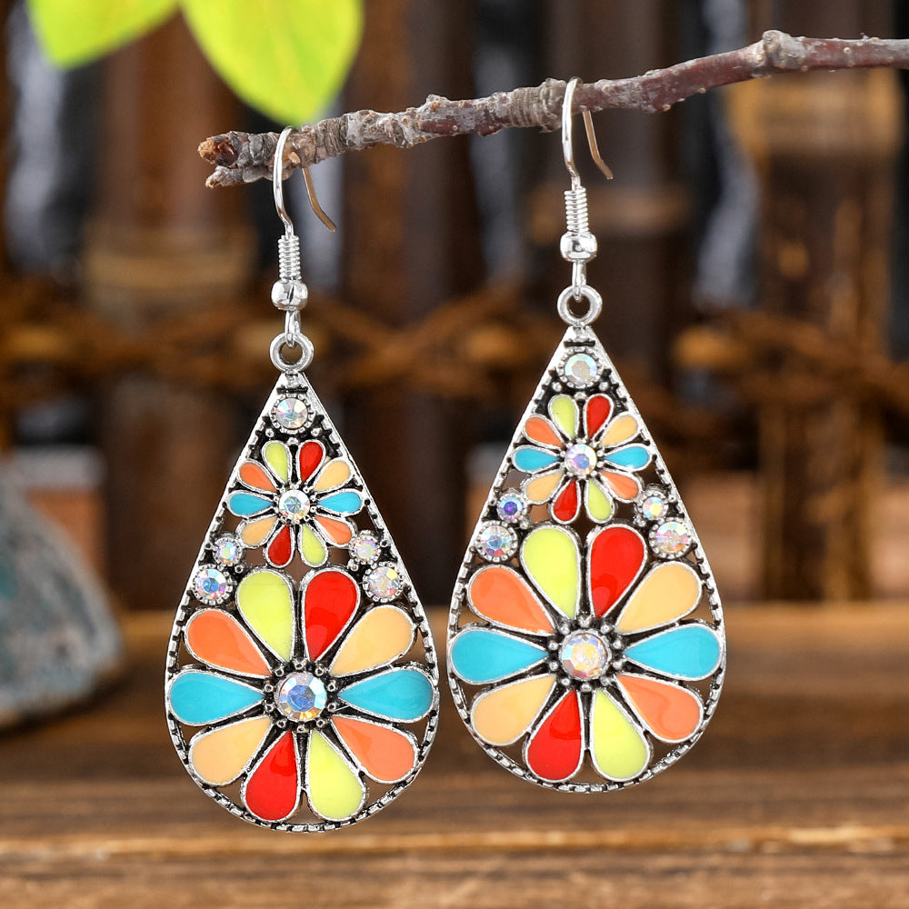 Wholesale Alloy Bohemian Hook Earrings Retro Ethnic Turquoise Oil-Drip Style for Women Gift Boutique Resale