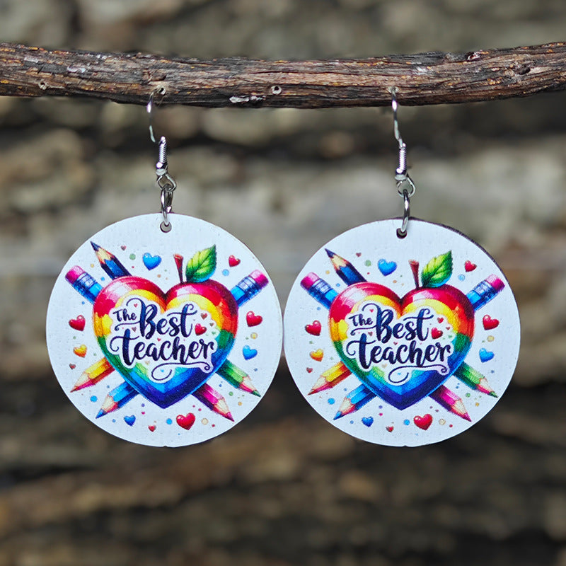 Wholesale  College Style Earrings Globe Apple Pencil Drop Earrings