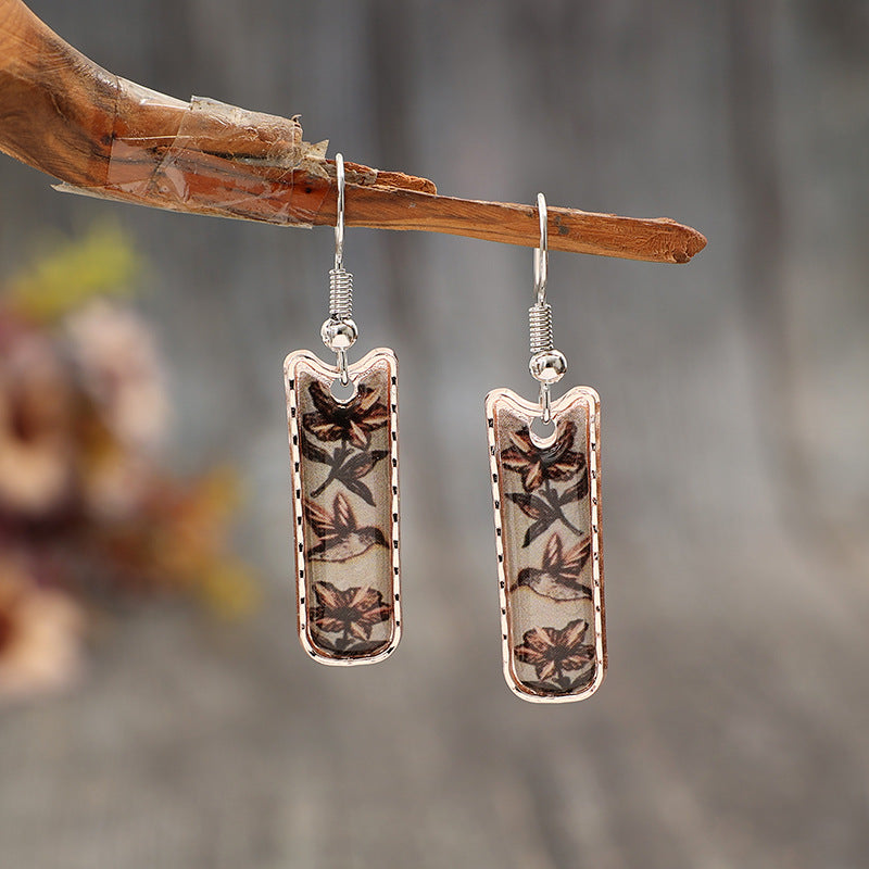 Wholesale Bohemian retro geometric glue flower alloy earrings